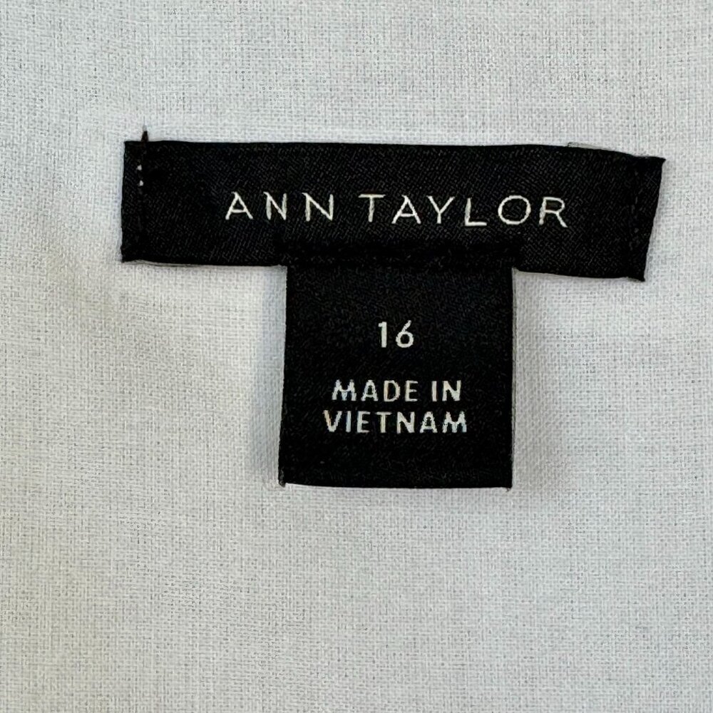 Ann Taylor ivory Linen Blend Short Puff Sleeve Button Front Midi Dress Size 16 - Picture 15 of 17